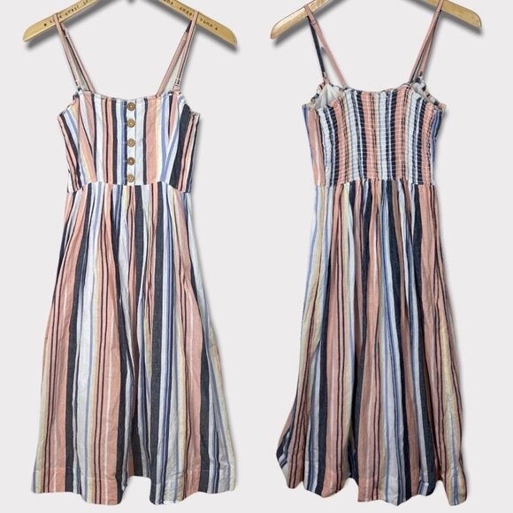 Free People Lilah Midi Dress Size XS Striped Rayon Bohemian Button Convertible - Picture 4 of 13